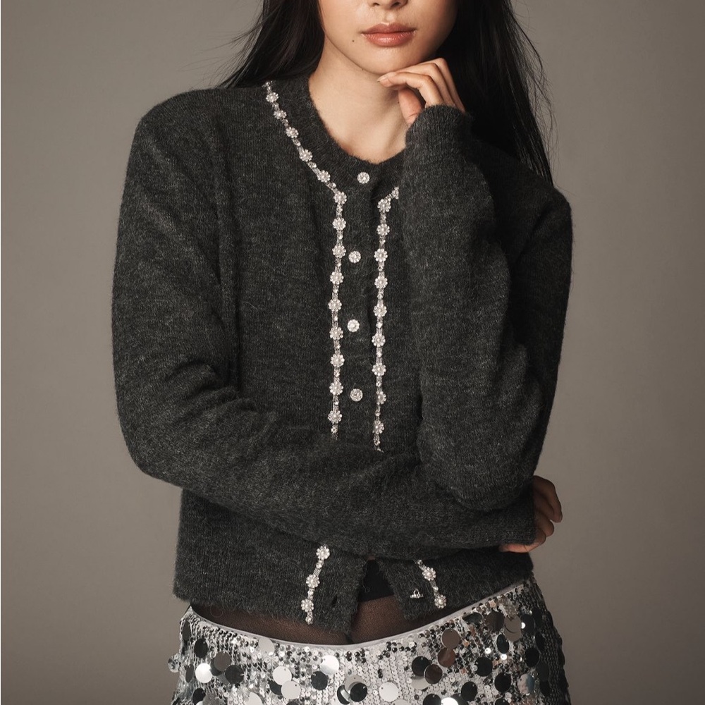 NWT Maeve Embellished Crew-Neck Cardigan Sweater